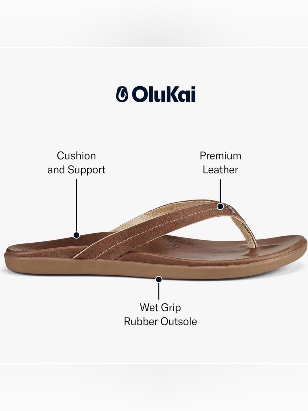 OluKai HONU Women's Brown Leather Flip-Flop Sandals - Picture 4 of 10